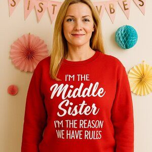 Red "Sisters" Sweatshirt Like New Size 2XL